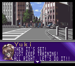 Yuki speaking in a translated street scene
